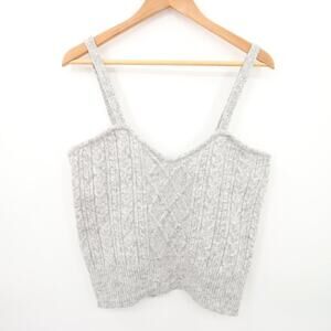 Primark Tank Top Gray Sweater Knit Pattern Ribbed V-Neck Blouse Size Large NWT